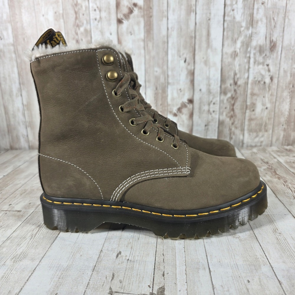 Dr Martens Luana Olive Brown‎ Leather Faux Fur Lined Bex Platform Boots US 10